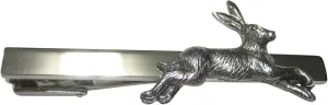 Kiola Designs Silver Toned Textured Running Rabbit Hare Square Tie Clip