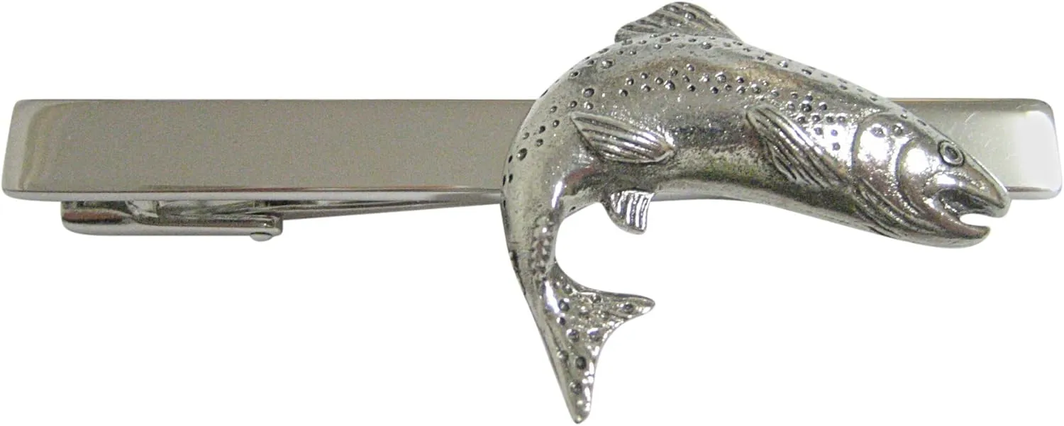 Kiola Designs Silver Toned Textured Salmon Fish Square Tie Clip