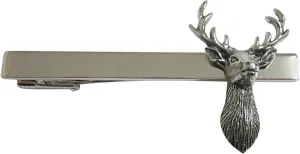 Kiola Designs Silver Toned Textured Stag Deer Head Square Tie Clip