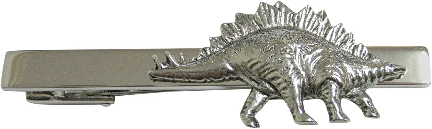Kiola Designs Silver Toned Textured Stegosaurus Dinosaur Square Tie Clip