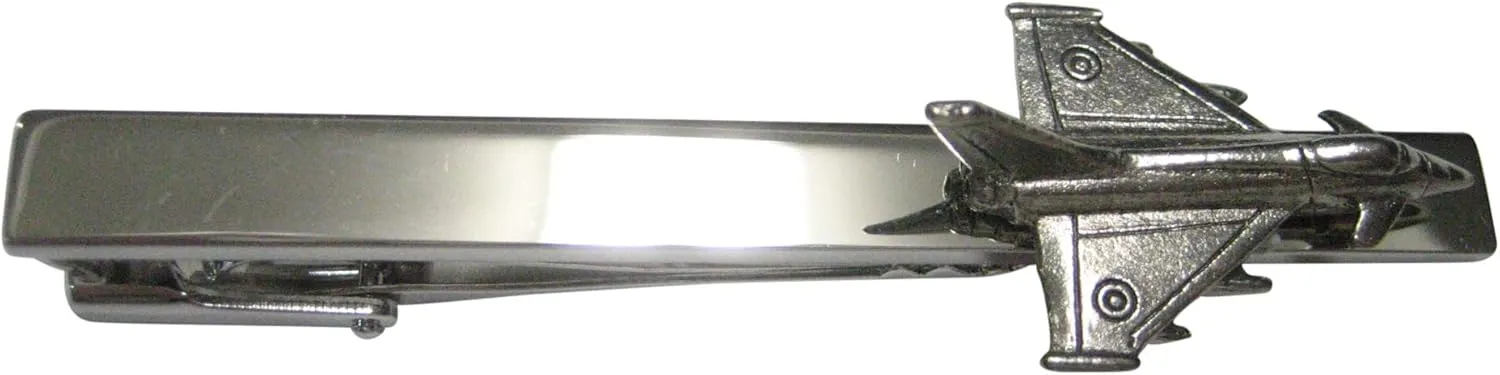 Kiola Designs Silver Toned Textured Typhoon Jet Fighter Plane Tie Clip