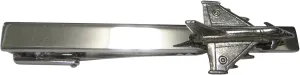 Kiola Designs Silver Toned Textured Typhoon Jet Fighter Plane Tie Clip