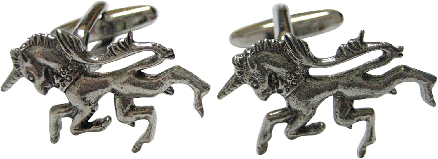 Kiola Designs Silver Toned Textured Unicorn Cufflinks