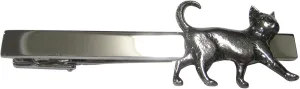 Kiola Designs Silver Toned Textured Walking Cat Tie Clip