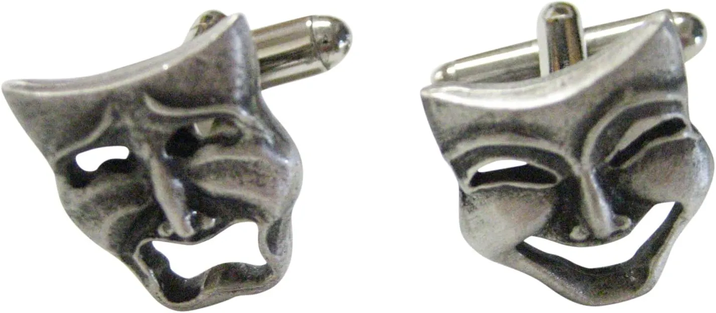 Kiola Designs Textured Drama Happy and Sad Mask Cufflinks