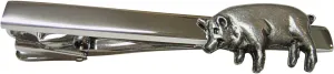 Kiola Designs Textured Silver Toned Pig Square Tie Clip