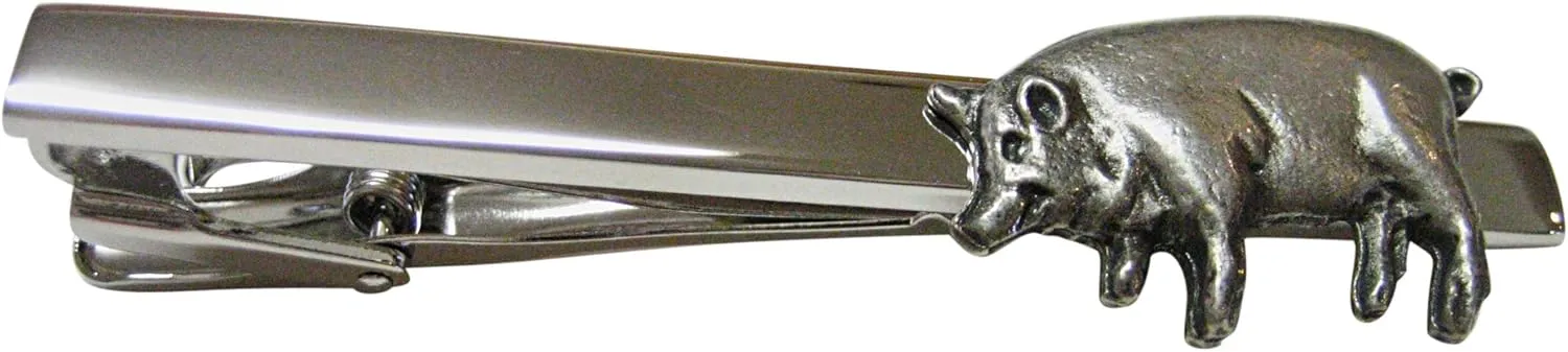 Kiola Designs Textured Silver Toned Pig Square Tie Clip