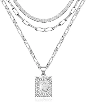 KissYan Gold Layered Necklace Set for Womens, 14K Gold Plated Initial Letter Pendant Necklaces Paperclip Snake Choker Alphabets from A-Z Figaro Chain Jewelry Gift
