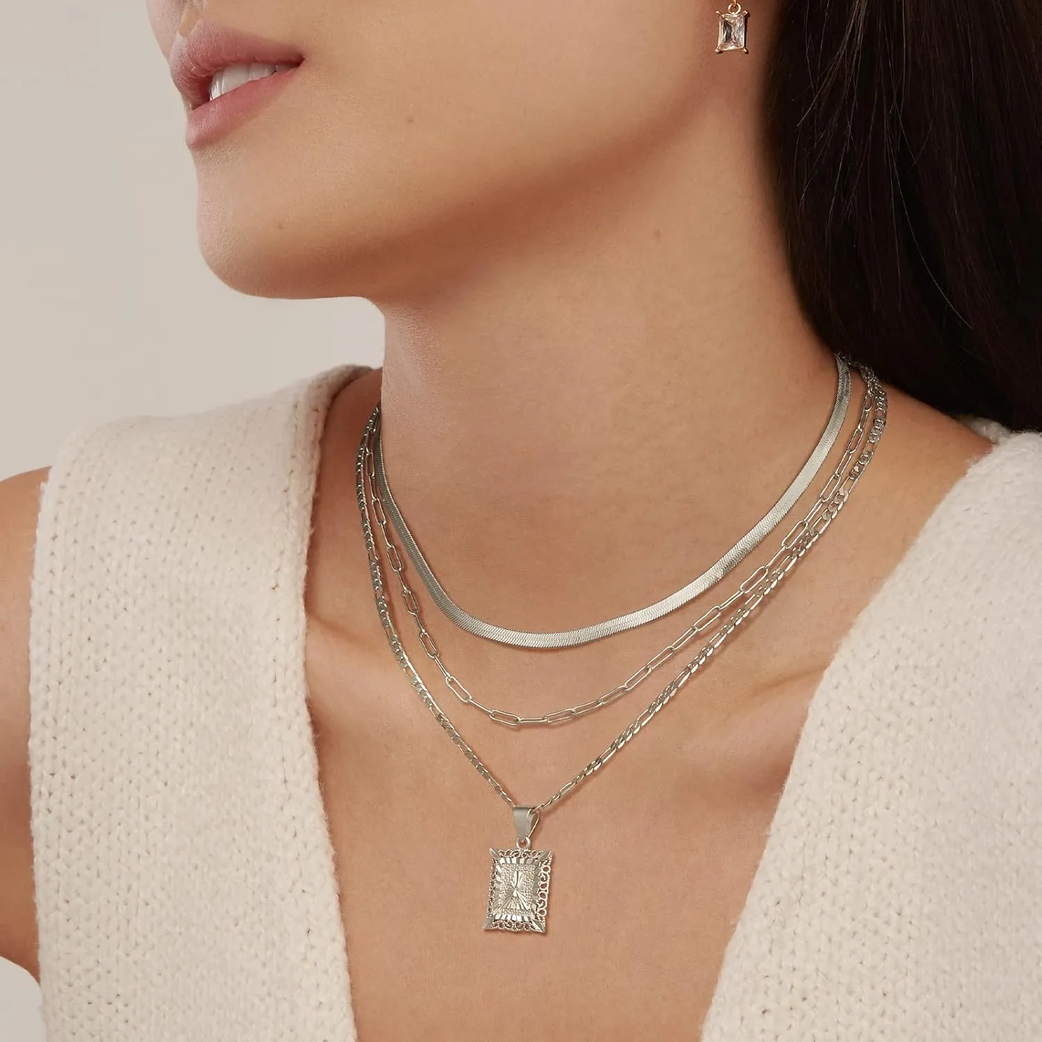 KissYan Gold Layered Necklace Set for Womens, 14K Gold Plated Initial Letter Pendant Necklaces Paperclip Snake Choker Alphabets from A-Z Figaro Chain Jewelry Gift