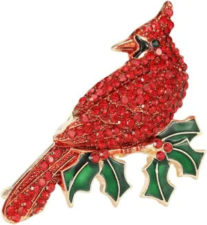 KKAMAGI Retro Style Cardinal Large Brooch Rhinestone Red Bird Pins for Women Accessories