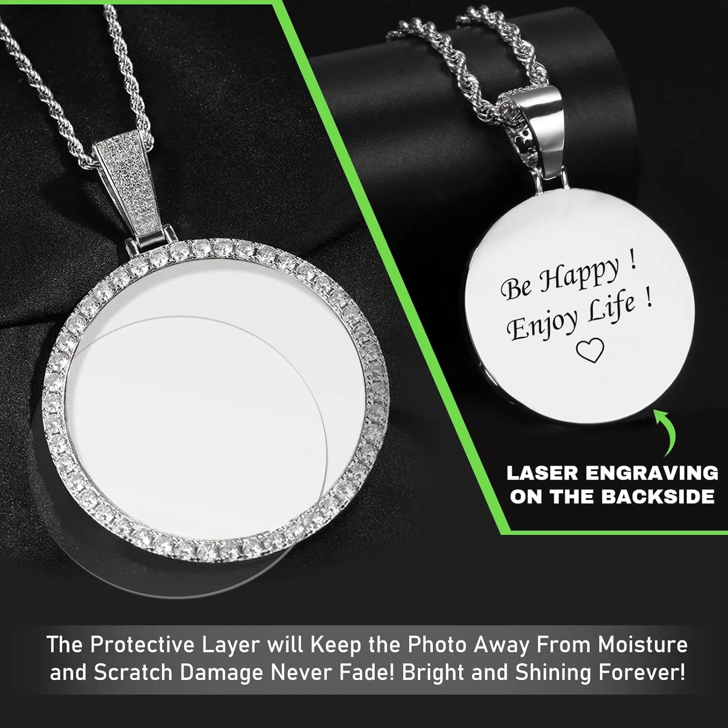 Large Oversized Custom Big Circle Chain with Picture Necklace Personalized Photo Pendant Necklace for Men Women Iced Out Chain Memorial Necklace with Picture Hip Hop Jewelry