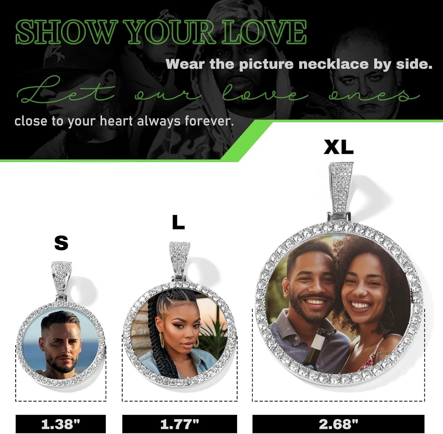 Large Oversized Custom Big Circle Chain with Picture Necklace Personalized Photo Pendant Necklace for Men Women Iced Out Chain Memorial Necklace with Picture Hip Hop Jewelry