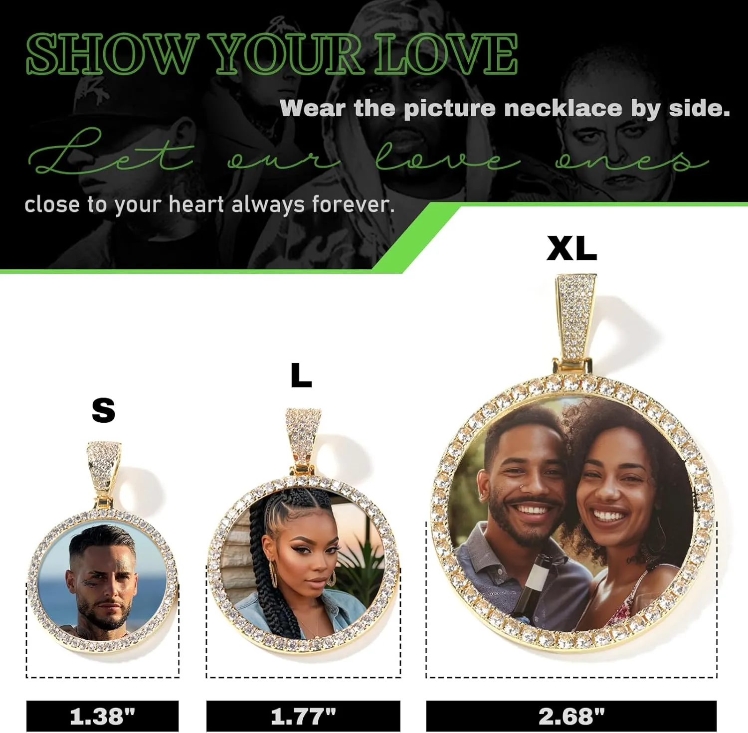 Large Oversized Custom Big Circle Chain with Picture Necklace Personalized Photo Pendant Necklace for Men Women Iced Out Chain Memorial Necklace with Picture Hip Hop Jewelry