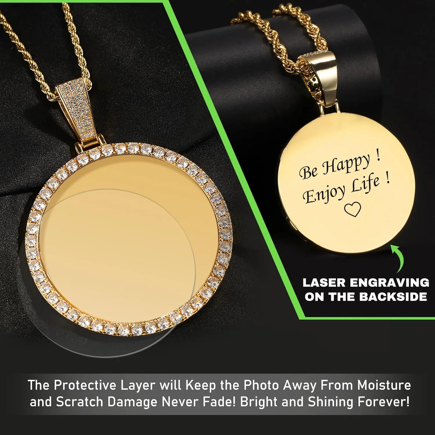 Large Oversized Custom Big Circle Chain with Picture Necklace Personalized Photo Pendant Necklace for Men Women Iced Out Chain Memorial Necklace with Picture Hip Hop Jewelry