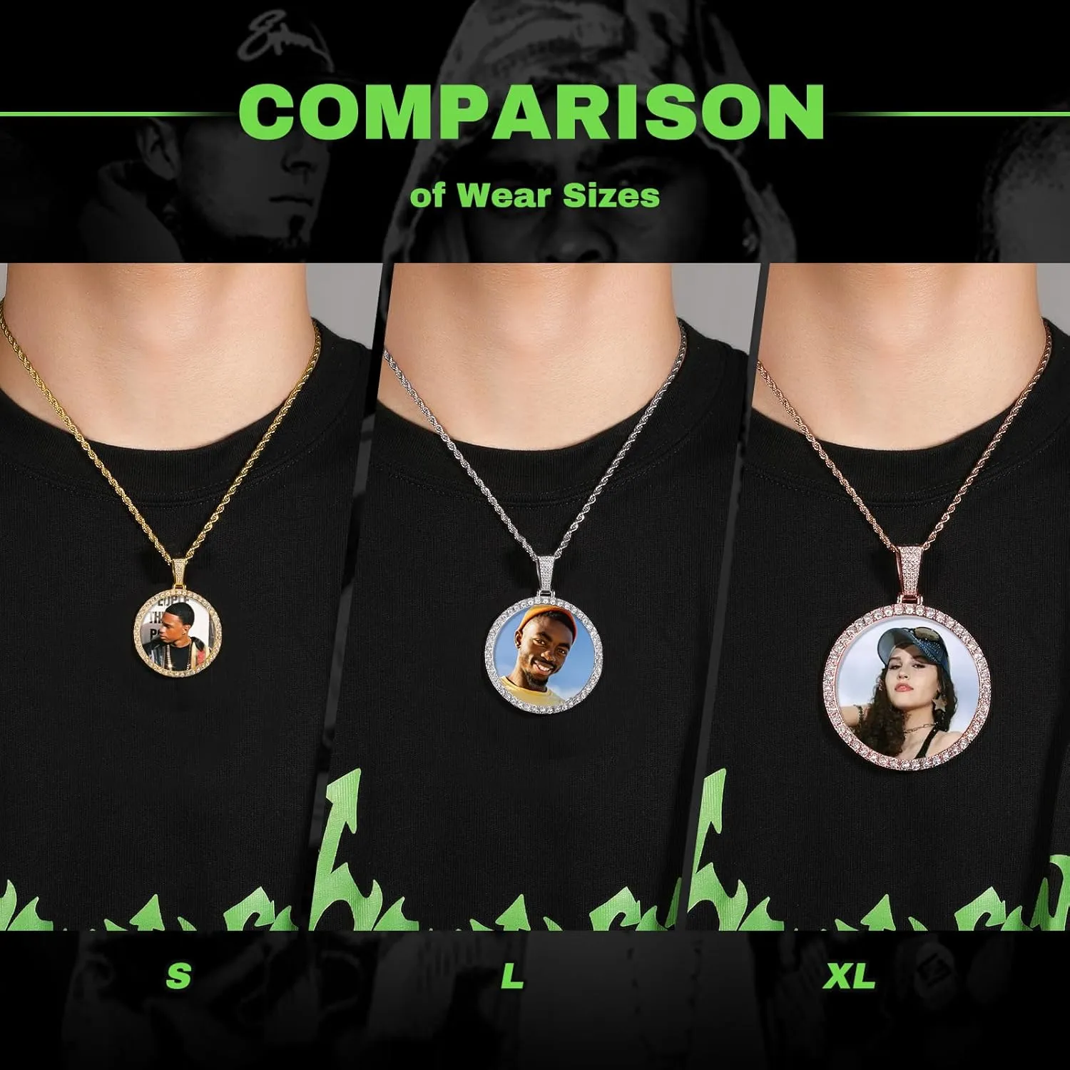 Large Oversized Custom Big Circle Chain with Picture Necklace Personalized Photo Pendant Necklace for Men Women Iced Out Chain Memorial Necklace with Picture Hip Hop Jewelry