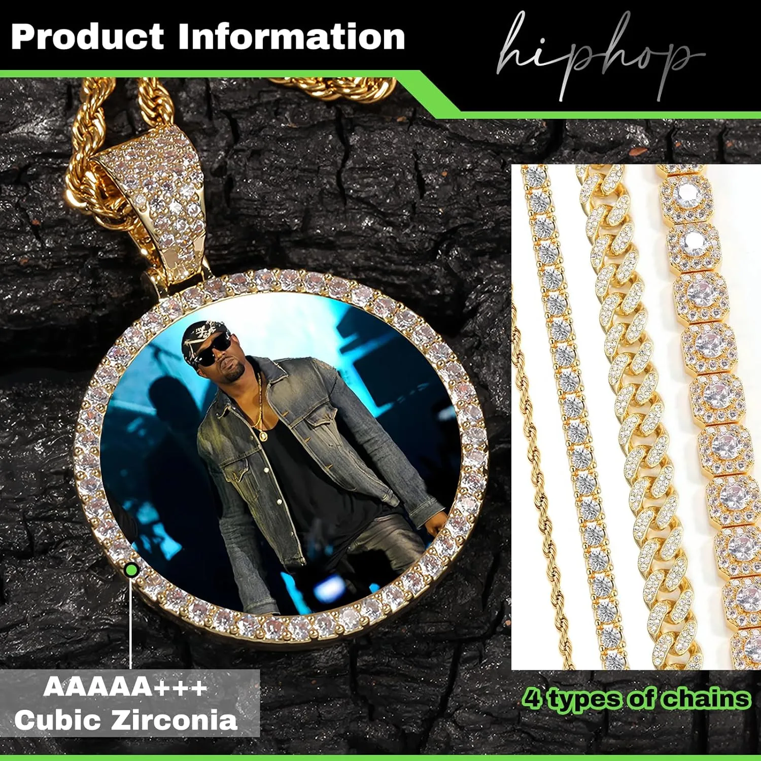 Large Oversized Custom Big Circle Chain with Picture Necklace Personalized Photo Pendant Necklace for Men Women Iced Out Chain Memorial Necklace with Picture Hip Hop Jewelry
