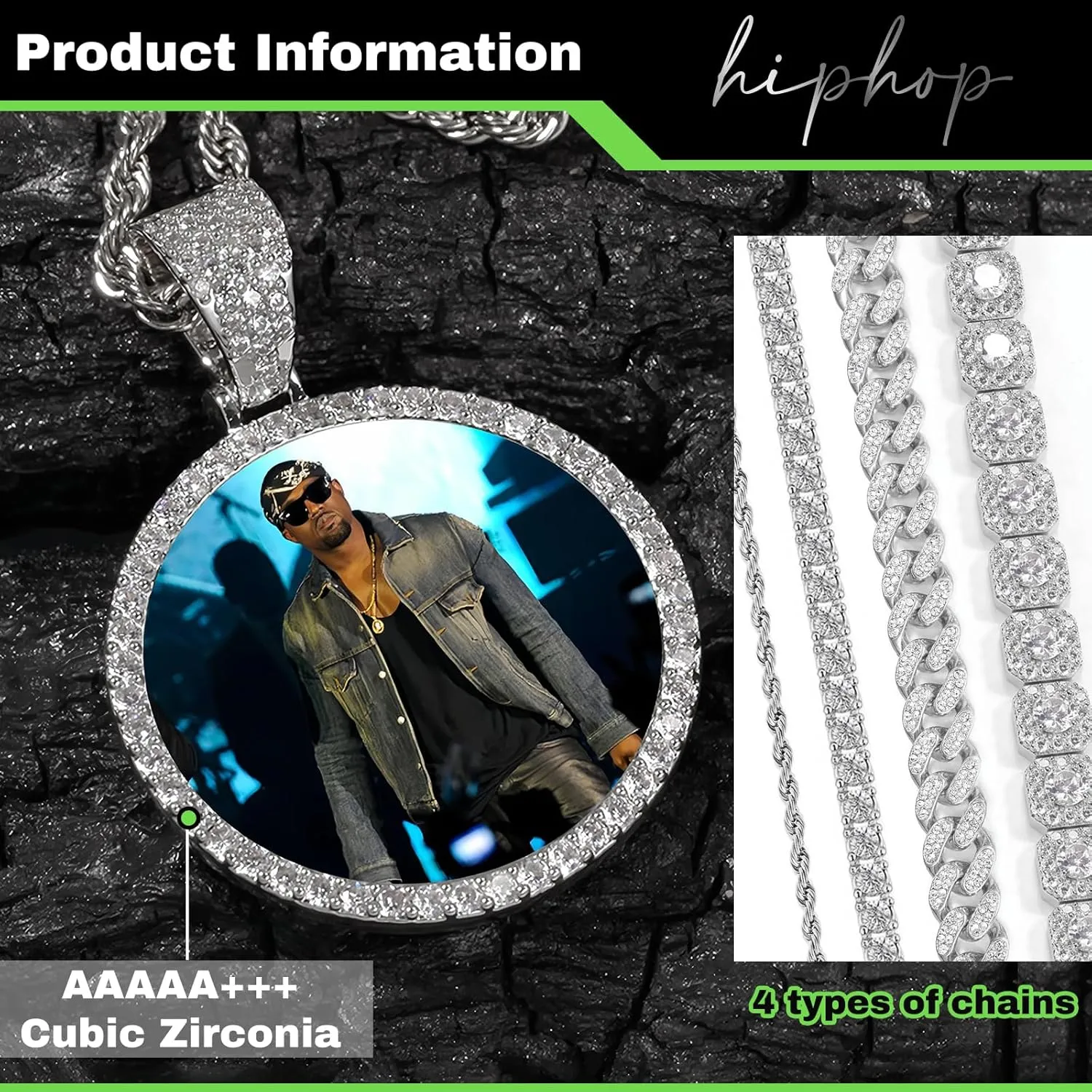 Large Oversized Custom Big Circle Chain with Picture Necklace Personalized Photo Pendant Necklace for Men Women Iced Out Chain Memorial Necklace with Picture Hip Hop Jewelry