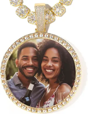 Large Oversized Custom Big Circle Chain with Picture Necklace Personalized Photo Pendant Necklace for Men Women Iced Out Chain Memorial Necklace with Picture Hip Hop Jewelry