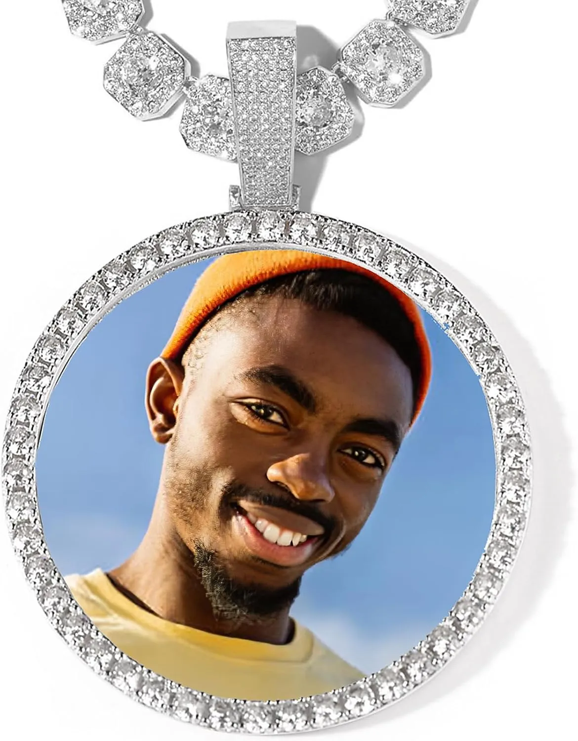 Large Oversized Custom Big Circle Chain with Picture Necklace Personalized Photo Pendant Necklace for Men Women Iced Out Chain Memorial Necklace with Picture Hip Hop Jewelry