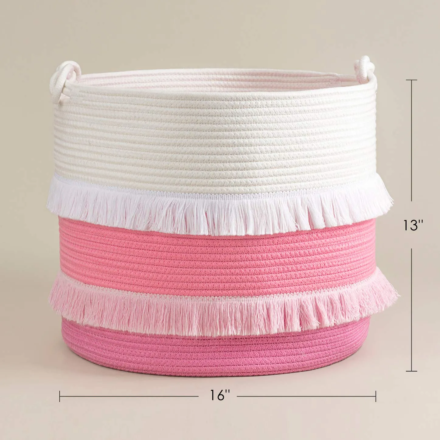 Large Rope Basket, Cute Tassel, Pink