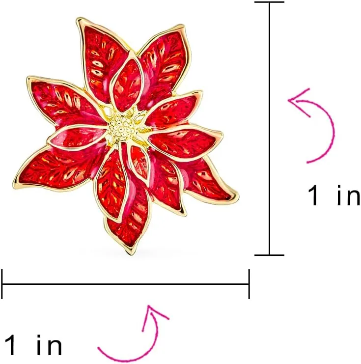 Large Statement Flower Holiday Party White Red Enamel Poinsettia Brooch Clip On Earrings Scarf Pin Jewelry Set For Women Silver Gold Plated