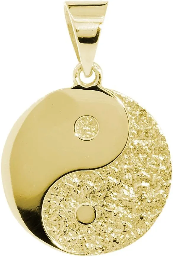 Large Yin Yang Medallion Charm Pendant, Two-sided,Reversible, 1 inch in 14K Yellow Gold