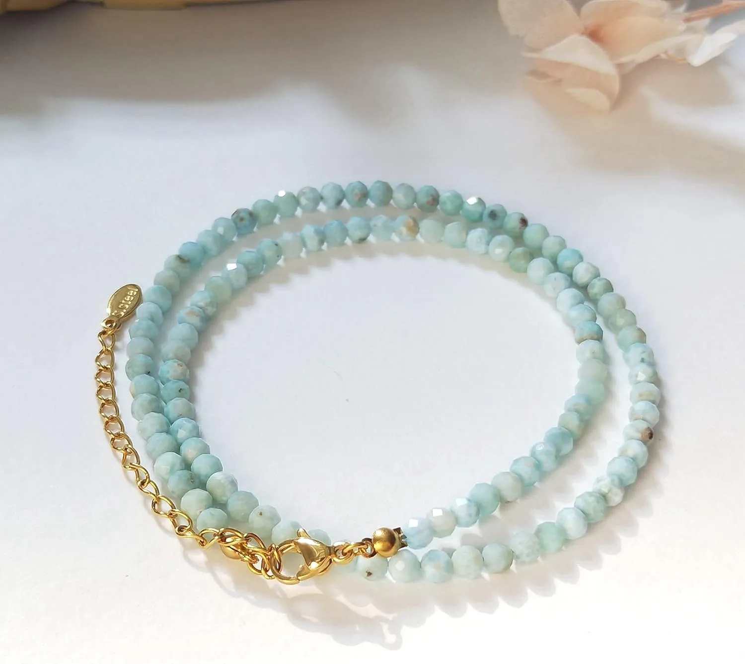 Larimar Natural Stone 3mm Minimalist Necklace Handmade Beaded Necklace Healing Crystal Choker Necklace For Women