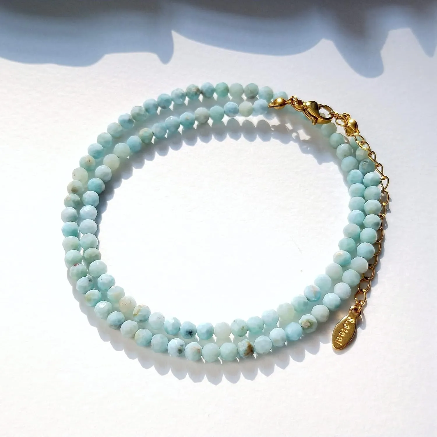 Larimar Natural Stone 3mm Minimalist Necklace Handmade Beaded Necklace Healing Crystal Choker Necklace For Women