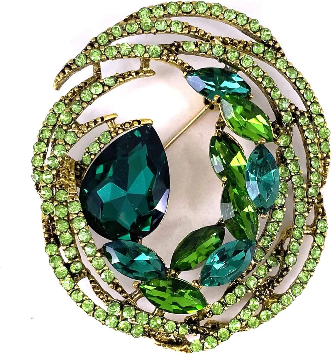 LAXPICOL Fashion Sparkly Blue Crystal Wreath Flower Brooch Pin Statement Broach Pin