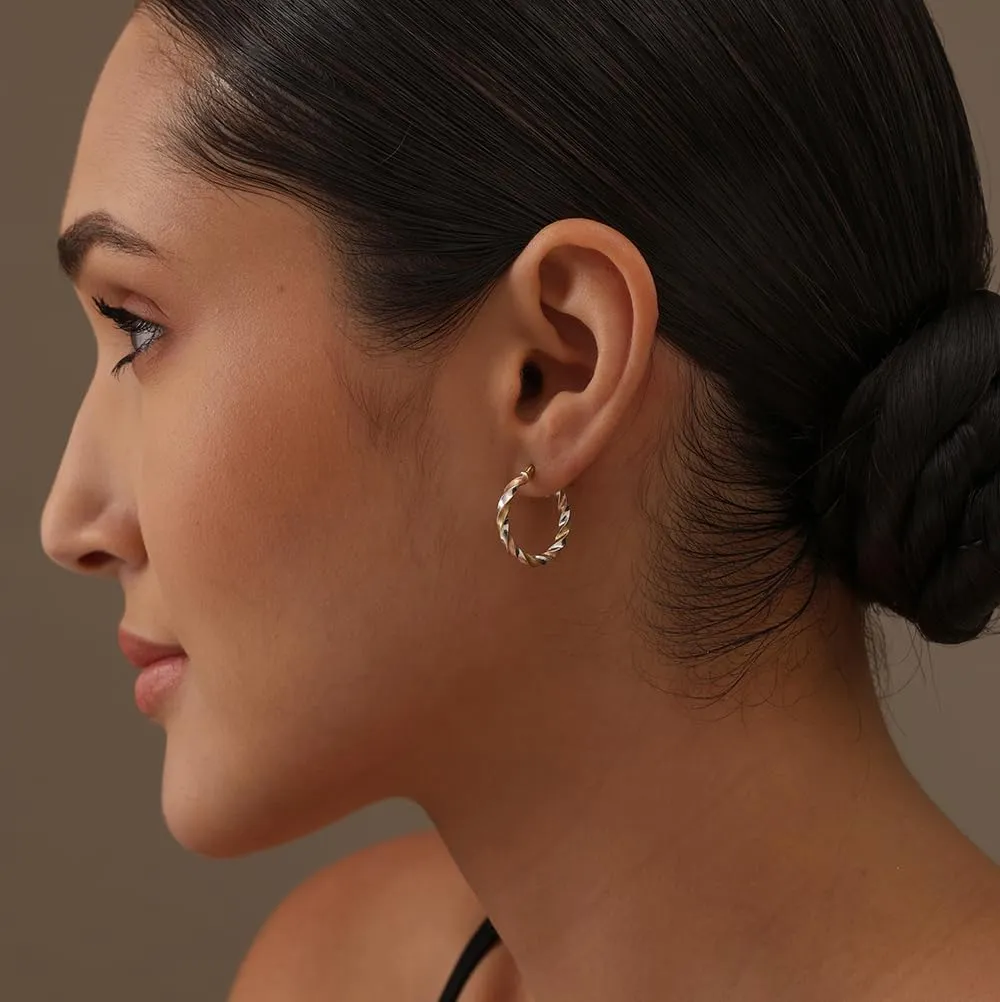 LeCalla Real 925 Sterling Silver Hoop Earrings | 14K Gold-Plated Three-Tone Twisted Earring Jewelry | Light-Weight Italian Design Click-Top Hoop Earrings for Women