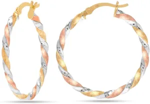 LeCalla Real 925 Sterling Silver Hoop Earrings | 14K Gold-Plated Three-Tone Twisted Earring Jewelry | Light-Weight Italian Design Click-Top Hoop Earrings for Women