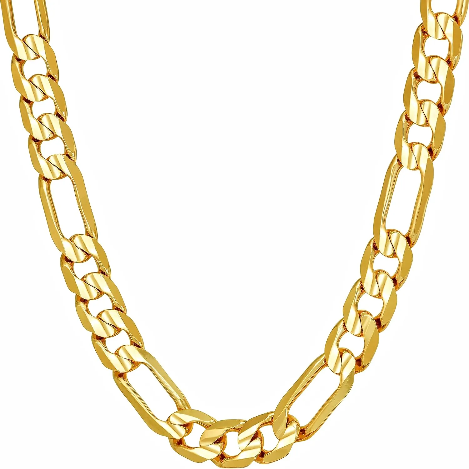 LIFETIME JEWELRY 7mm Figaro Chain Necklace Diamond Cut 24k Real Gold Plated