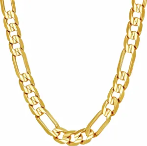 LIFETIME JEWELRY 7mm Figaro Chain Necklace Diamond Cut 24k Real Gold Plated