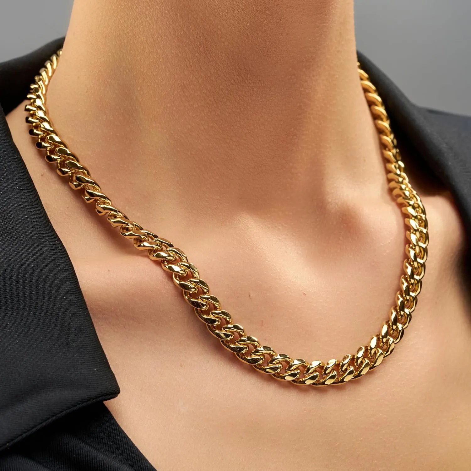 LIFETIME JEWELRY 9mm Miami Curb Cuban Link Chain Necklace 24k Gold Plated