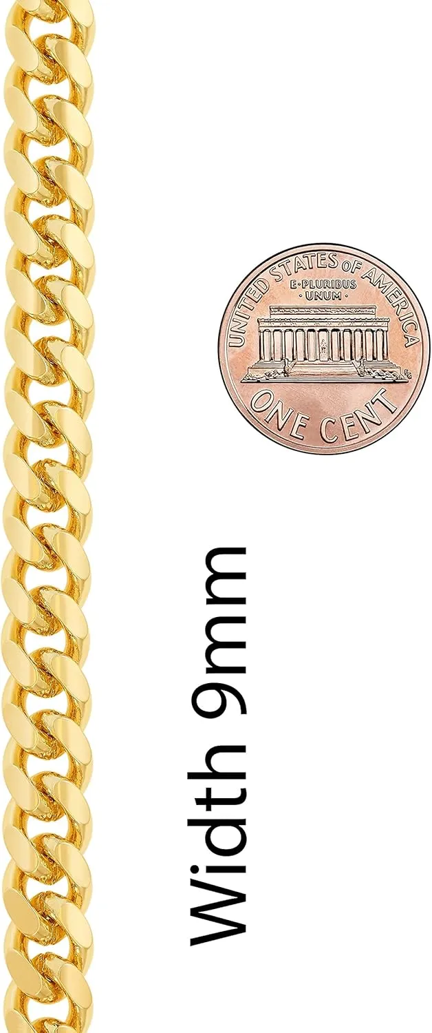 LIFETIME JEWELRY 9mm Miami Curb Cuban Link Chain Necklace 24k Gold Plated