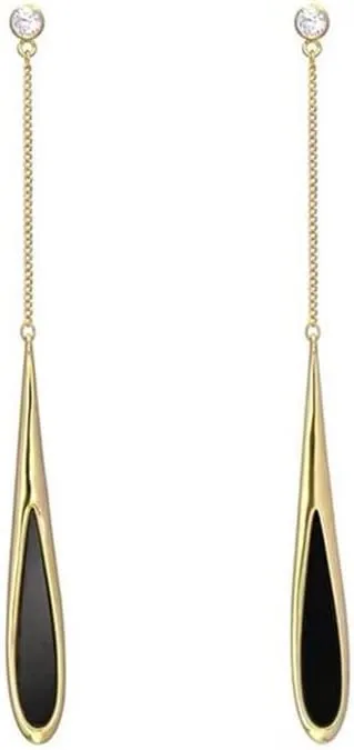Long Teardrop Earrings Black Drop Earrings for Women Hypoallergenic Gold Earrings Fashion Everyday Jewelry Gift for Ladies