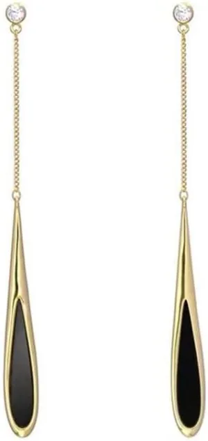 Long Teardrop Earrings Black Drop Earrings for Women Hypoallergenic Gold Earrings Fashion Everyday Jewelry Gift for Ladies