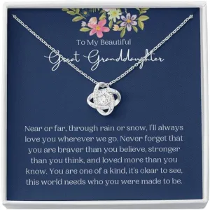 Love Knot Necklace Gift For Great Granddaughter Baptism Gift Great Granddaughter Birthday/Christmas Gift From Great Grandpa/Great Grandma, Necklaces with Meaningful Messages Card Inside