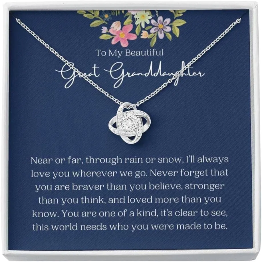 Love Knot Necklace Gift For Great Granddaughter Baptism Gift Great Granddaughter Birthday/Christmas Gift From Great Grandpa/Great Grandma, Necklaces with Meaningful Messages Card Inside