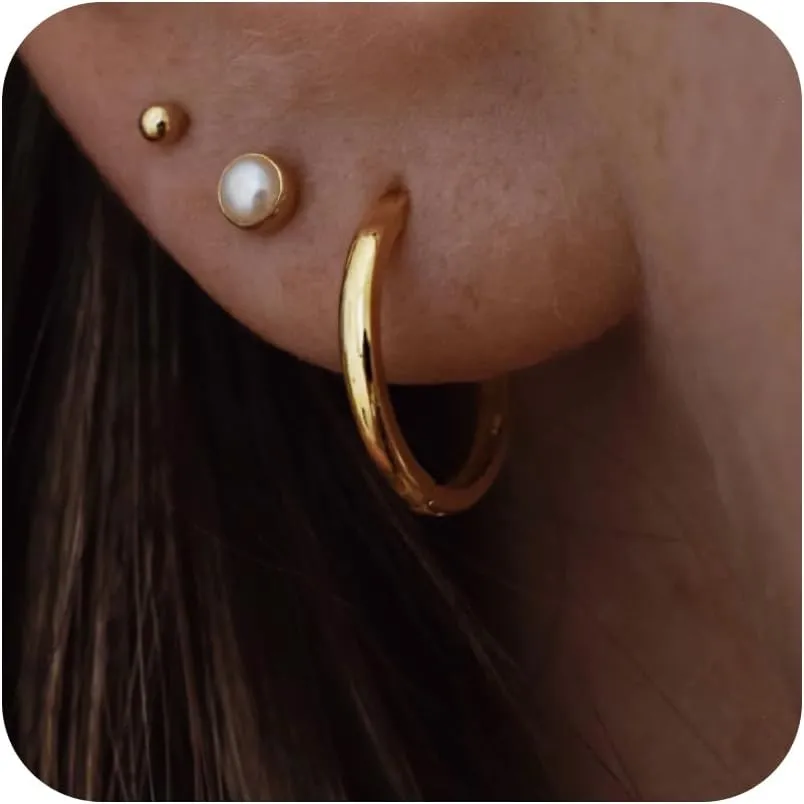 LUCA SMITH 3Pairs Small Gold Huggie Hoop Earrings Set for Women Men, 14K Gold Plated Tiny Hypoallergenic Lightweight Earrings for Sensitive Ears, Everyday Earrings for Cartilage Piercings
