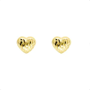Lucchetta - 14k Gold Puffed Heart Textured 7mm Stud - Womens Italian Earrings from Italy