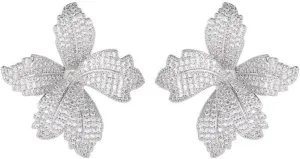 Luxury Big Flower Cubic Zirconia Crystal Statement Stud Dangle Earrings for Women Dainty 925 Sterling Silver Post Diamond Petal Large Flowers Huggie Studs Hypoallergenic Fashion Trendy Jewelry