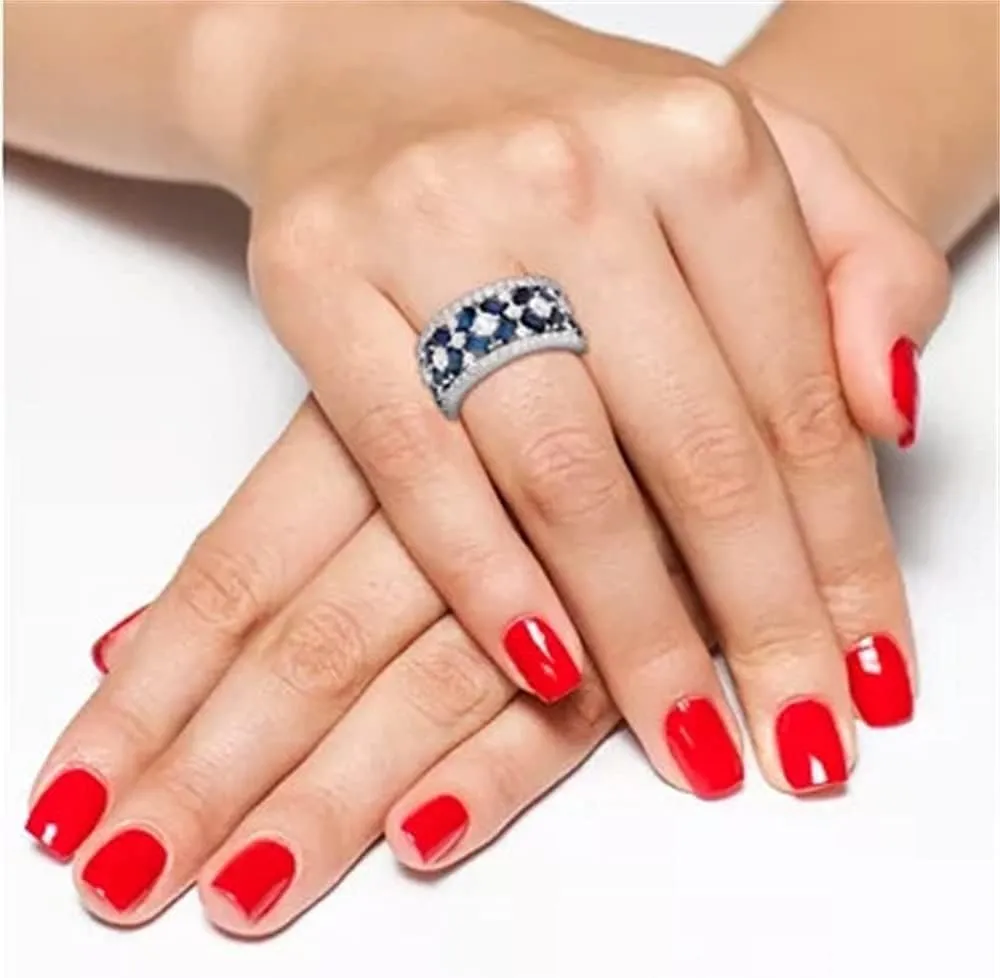 Luxury Ladies Topaz Sapphire Ring 925 Sterling Silver Wedding Ring Band Baguette and Round CZ Eternity Band Cz Fine Jewelry Party Ring for Women Gifts for Her HM072 (6)