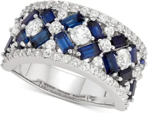 Luxury Ladies Topaz Sapphire Ring 925 Sterling Silver Wedding Ring Band Baguette and Round CZ Eternity Band Cz Fine Jewelry Party Ring for Women Gifts for Her HM072 (6)