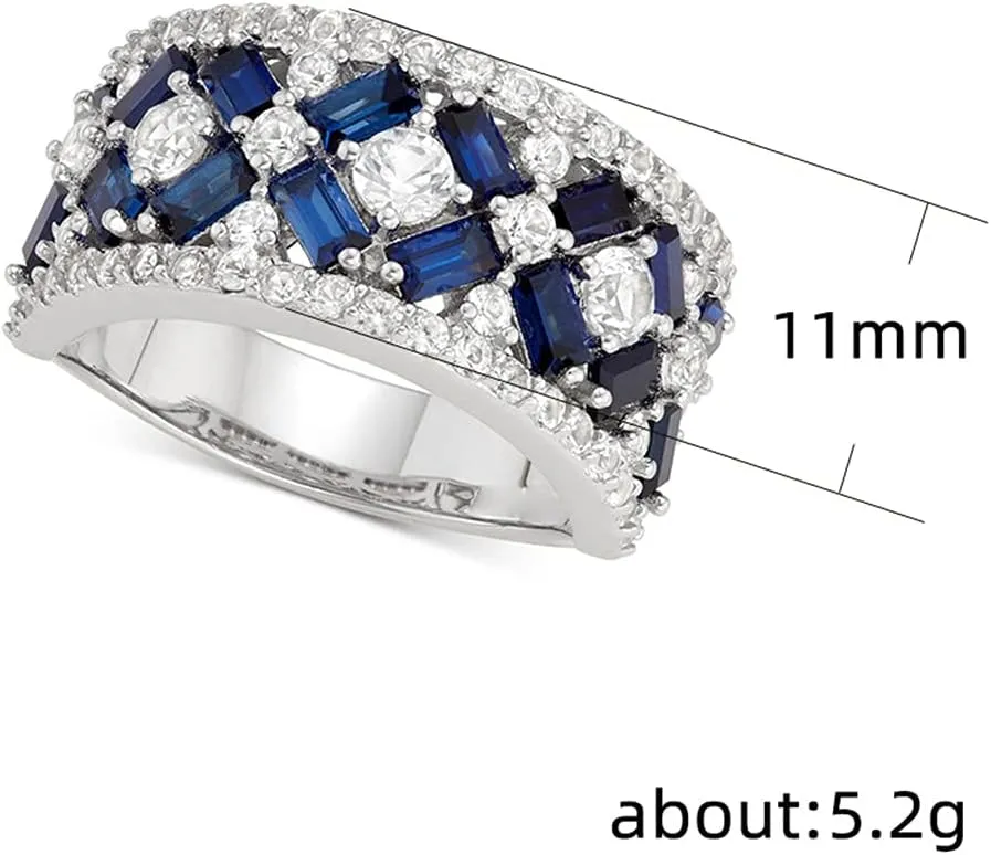 Luxury Ladies Topaz Sapphire Ring 925 Sterling Silver Wedding Ring Band Baguette and Round CZ Eternity Band Cz Fine Jewelry Party Ring for Women Gifts for Her HM072 (6)