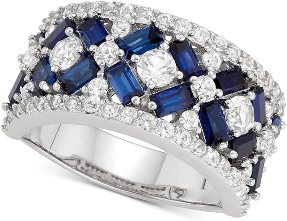 Luxury Ladies Topaz Sapphire Ring 925 Sterling Silver Wedding Ring Band Baguette and Round CZ Eternity Band Cz Fine Jewelry Party Ring for Women Gifts for Her HM072 (6)