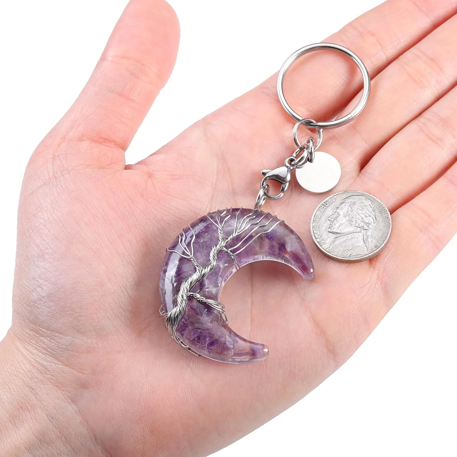 MANIFO Healing Crystal Keyring Wire Wrapped Moon Gemstone Quartz Crystals Stone Keychain Jewelry