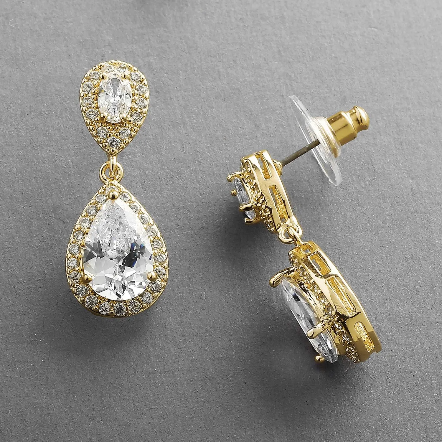 Mariell Cubic Zirconia Crystal Teardrop Dangle Bridal and Wedding Earrings, CZ Jewelry for Brides, Bridesmaids, Homecoming, Prom and Dressy Everyday Wear