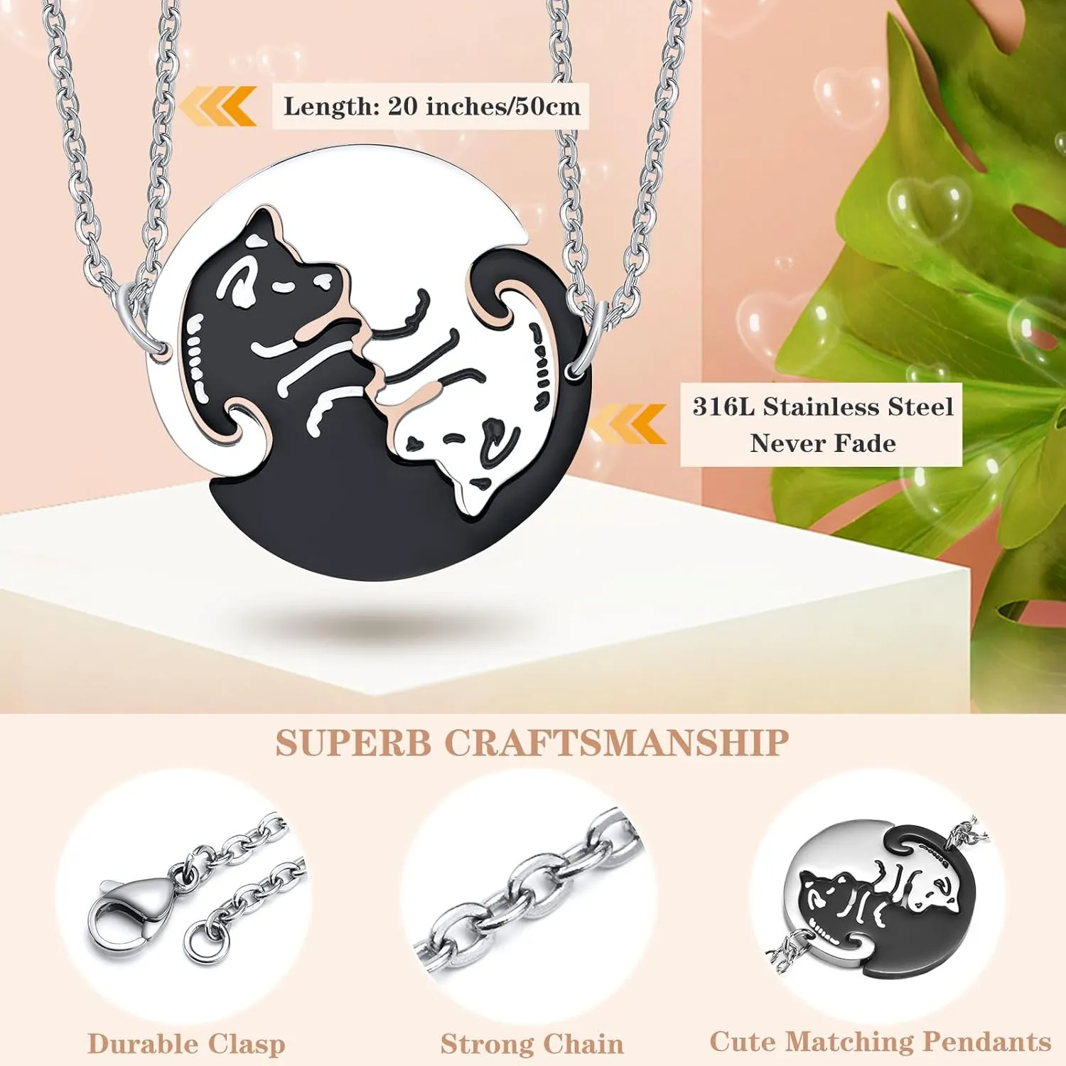 Matching Necklace for Couples, Personalized Yin Yang Pet Cat Pendant Necklace, Boyfriend and Girlfriend Promise Couples Necklaces for Him and Her, Relationship Jewelry Gift for Couples Best Friends
