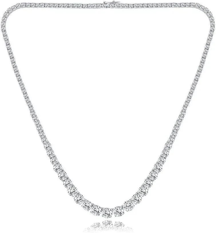 MDFUN Tennis Necklace 18K White Gold Plated | Graduated 3.0-6.0mm Round Cut Cubic Zirconia Faux Diamond Tenni Necklace for Women and Men 16-24 inches
